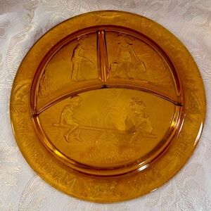 Tiara Exclusives VTG Amber Glass Nursery Rhyme See-Saw Margery Daw 8.5 NWT Plate
